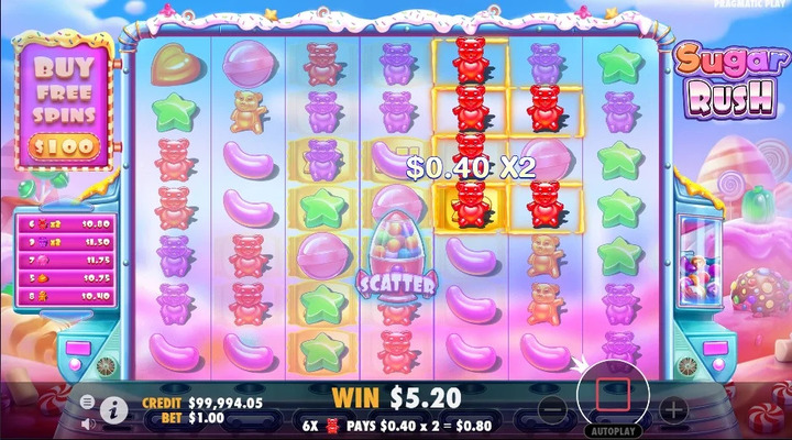 Línea de pago ganadora con multiplicador en Sugar Rush